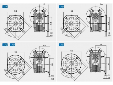 Medidas de conexión de motorreductores de tornillo sin fin NMRV