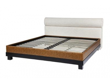 Cama king size de madera de haya con cabecera tapizada