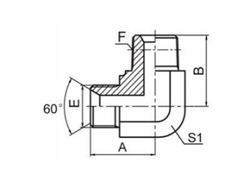 Adaptador macho cono 60º con codo 90º BSP, 1BT9-SP