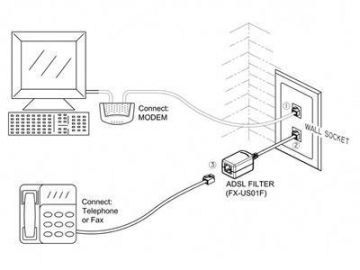 Filtro ADSL, 1 macho RJ11 a 1 hembra RJ11