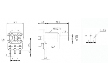 Potenciómetro rotatorio 16mm de eje metal, WH148-1A-2