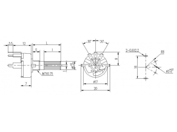 Potenciómetro rotatorio 17mm de eje metal, RV17-4