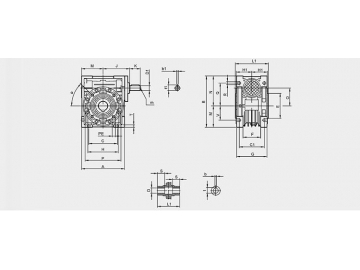 Dimensiones externas de motorreductores de tornillo sin fin serie RV