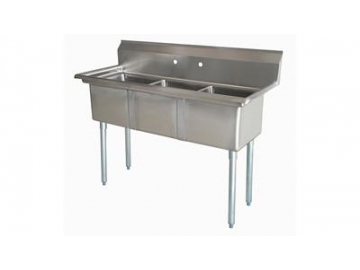 Fregadero industrial de acero inoxidable de 3 senos