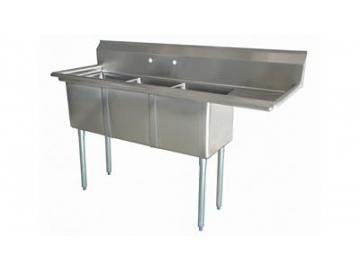 Fregadero industrial de acero inoxidable de 3 senos