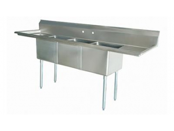 Fregadero industrial de acero inoxidable de 3 senos