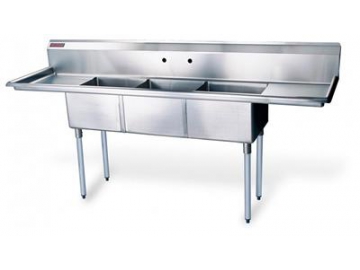 Fregadero industrial de acero inoxidable de 3 senos