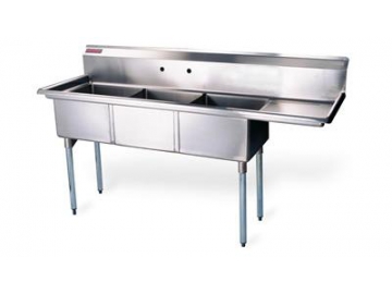 Fregadero industrial de acero inoxidable de 3 senos