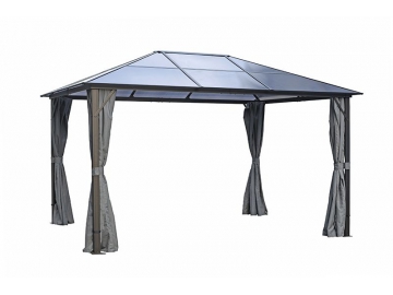 Gazebo/Cenador de techo duro de policarbonato con postes de aluminio 12' x 10'