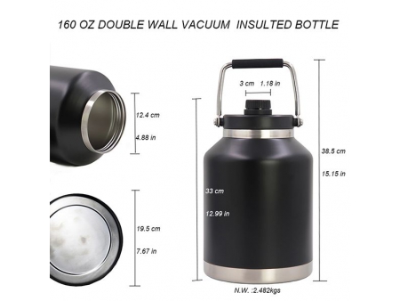 Jarra Isotérmica de 5L de Acero Inoxidable, con Tapa Rosca y Asa