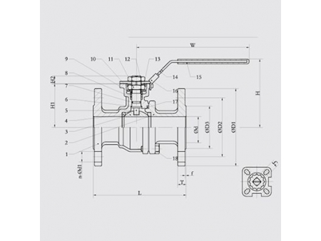 Válvula de Bola con Brida de 2 Piezas  (ANSI/ASME 150LB)