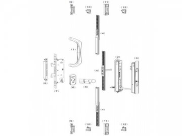 Cerradura DH con tirador 256, soluciones puerta corredera de 4 hojas