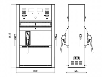 Dispensador y <strong>surtidor de combustible</strong> con 2 pistolas <small>(estructura pequeña)</small>
