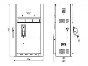 Dispensador y <strong>surtidor de combustible</strong> con 1 pistola <small>(estructura pequeña)</small>