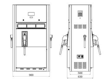 Dispensador y <strong>surtidor de combustible</strong> con 2 pistolas<small> (estructura pequeña)</small>