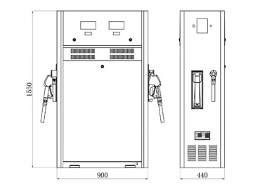 <strong>Dispensador y surtidor de combustible</strong> con 2 pistolas <small>(estructura pequeña)</small>