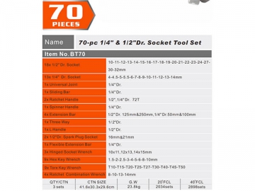 Juego de puntas de 1/2" y 1/4" de 70 unidades