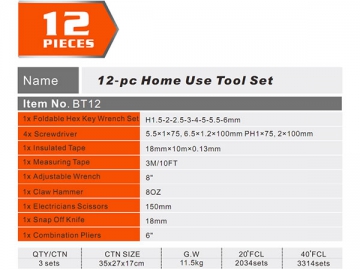 Juego de herramientas de uso doméstico de 12 piezas