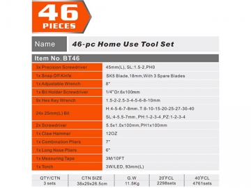 Juego de herramientas de uso doméstico de 46 unidades